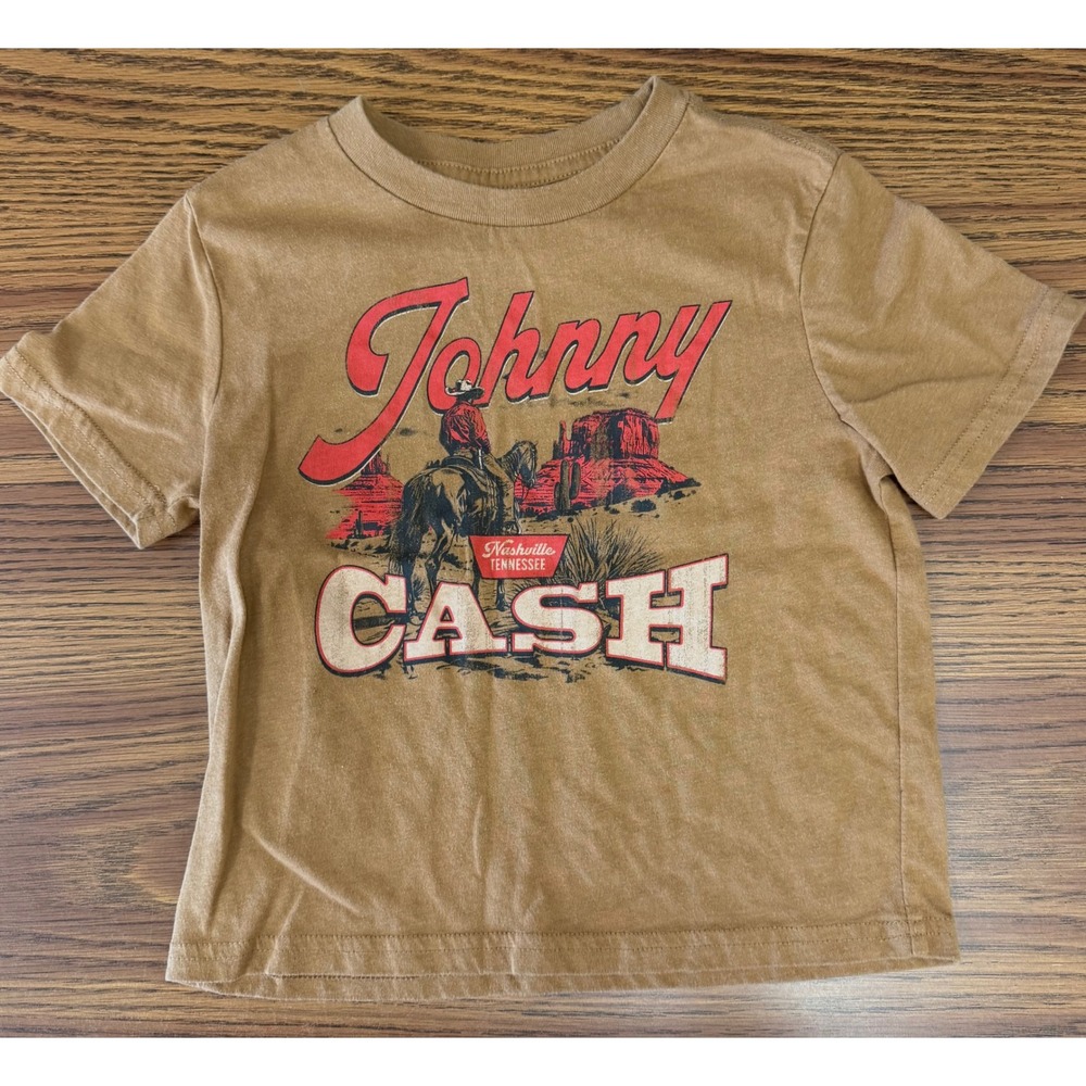 5t Johnny Cash Kids Graphic Tee Tan Short Sleeve Country Western Nashville